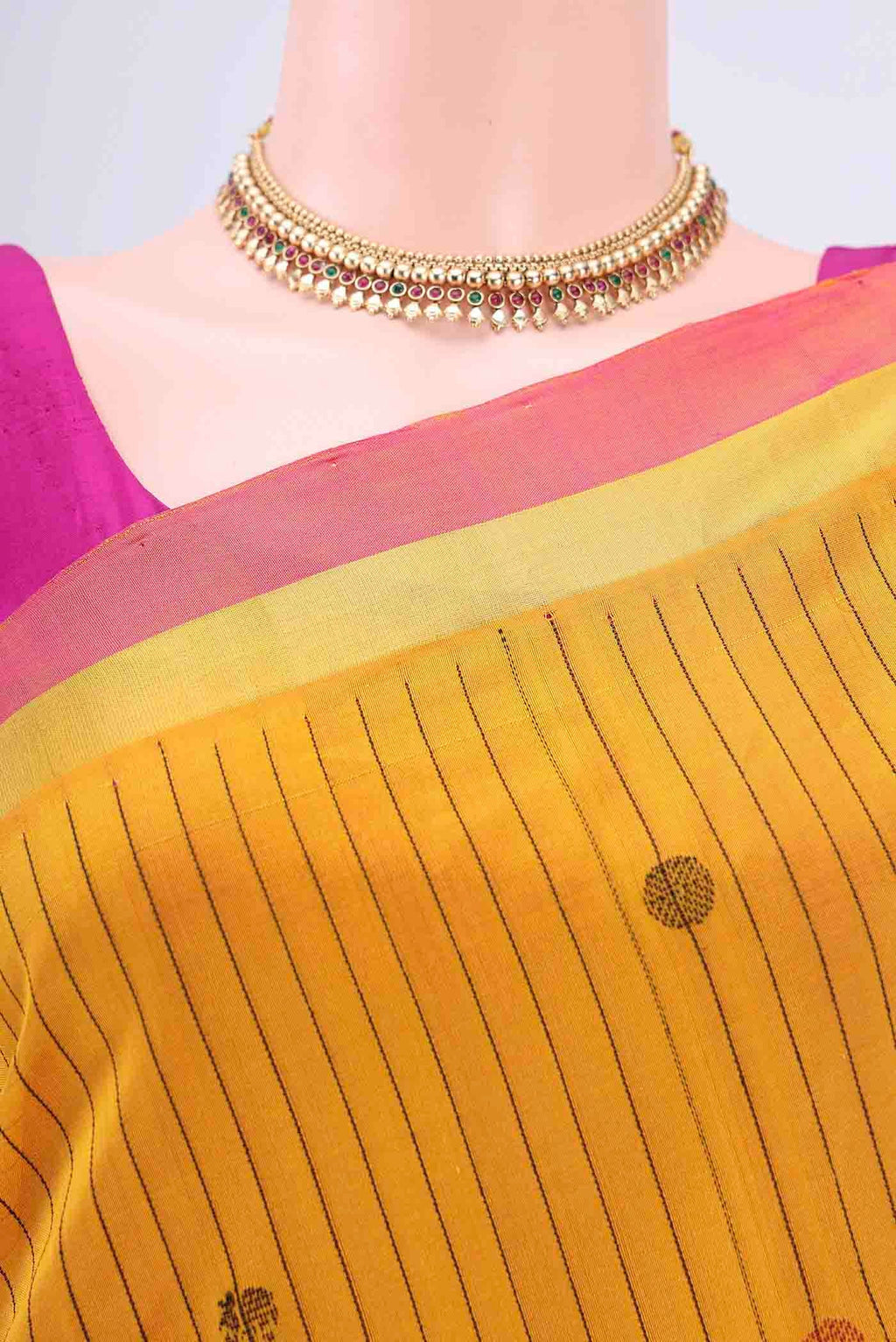 Border image of Yellow Blended Coimbatore Silk Cotton Saree with Stripes on the body and Plain Border