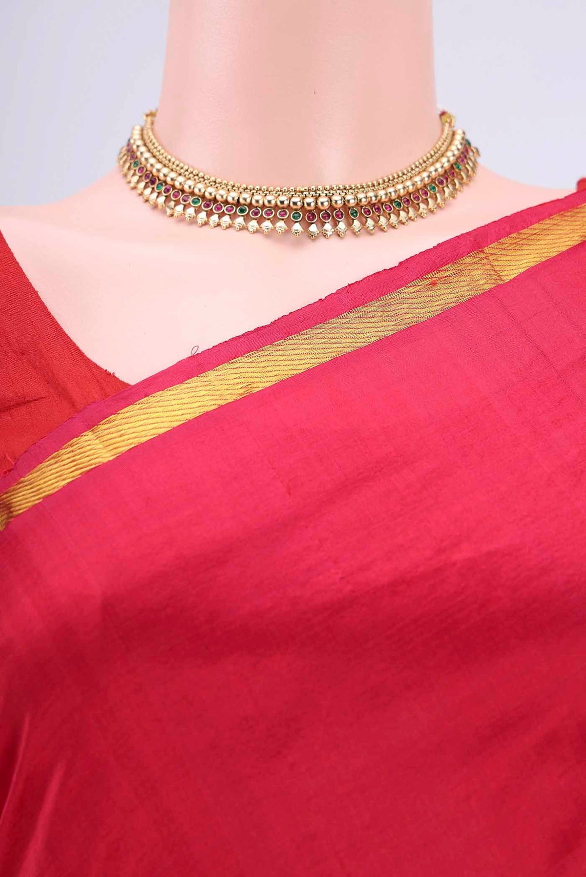 Border image of Deep Red Kanchipuram Silk Saree with Plain Body and Zari Border