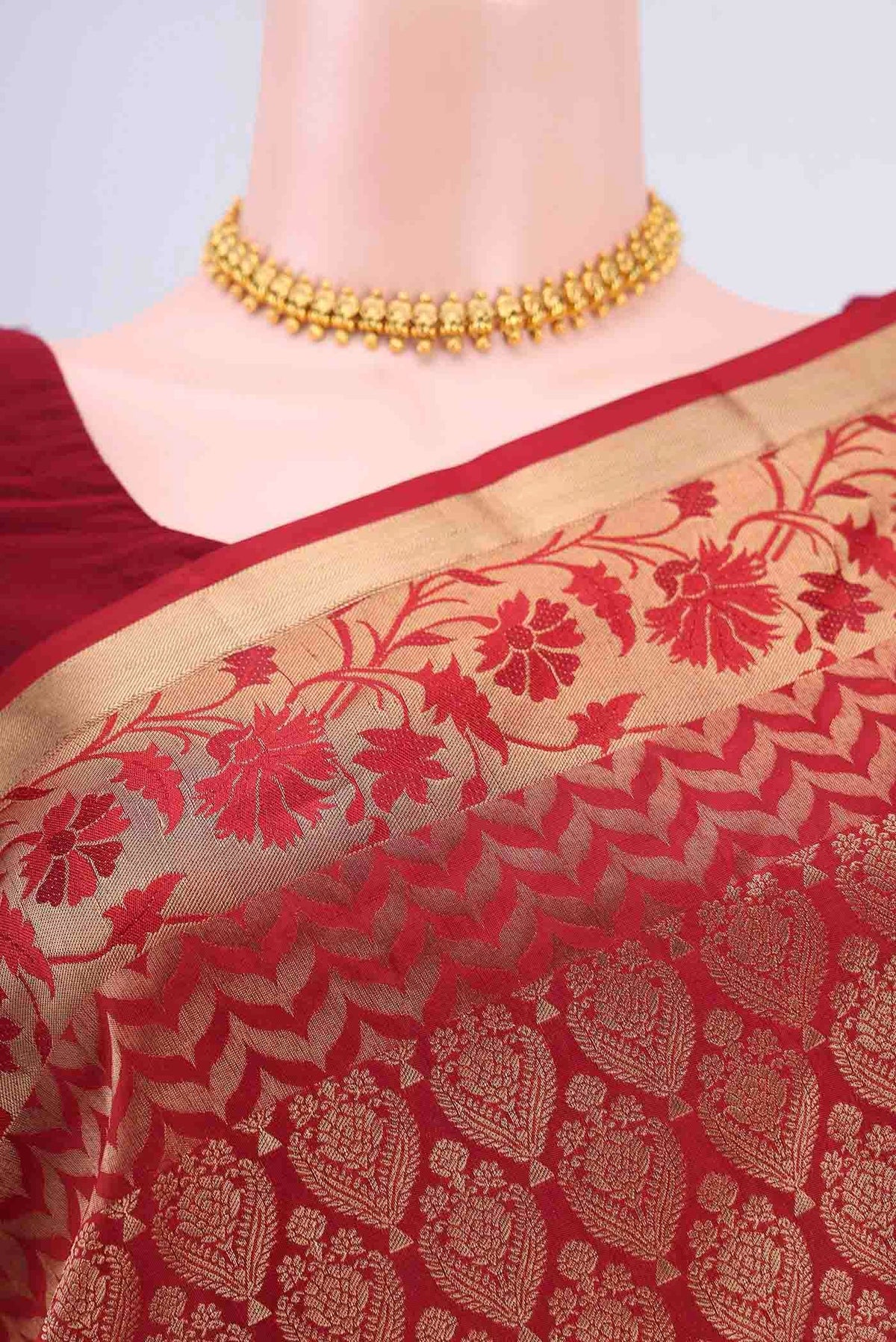 Border image of Maroon Soft Silk Saree with Zari Brocade on the body and Zari Border