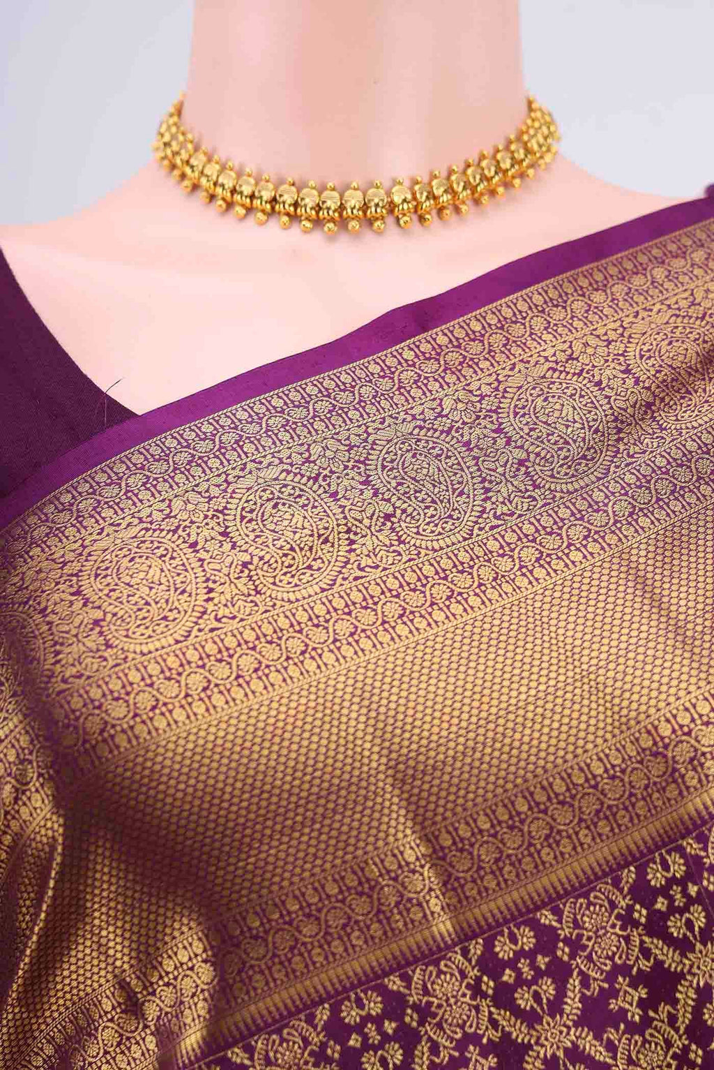 Border image of Purple Kanchipuram Silk Saree with Zari Brocade on the body and Zari Border