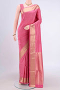 Pink Soft Silk Saree with Zari Brocade on the body and Zari Border.  displayed on a mannequin