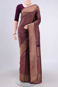 Purple Soft Silk Saree with Zari Brocade on the body and Zari Border.  displayed on a mannequin