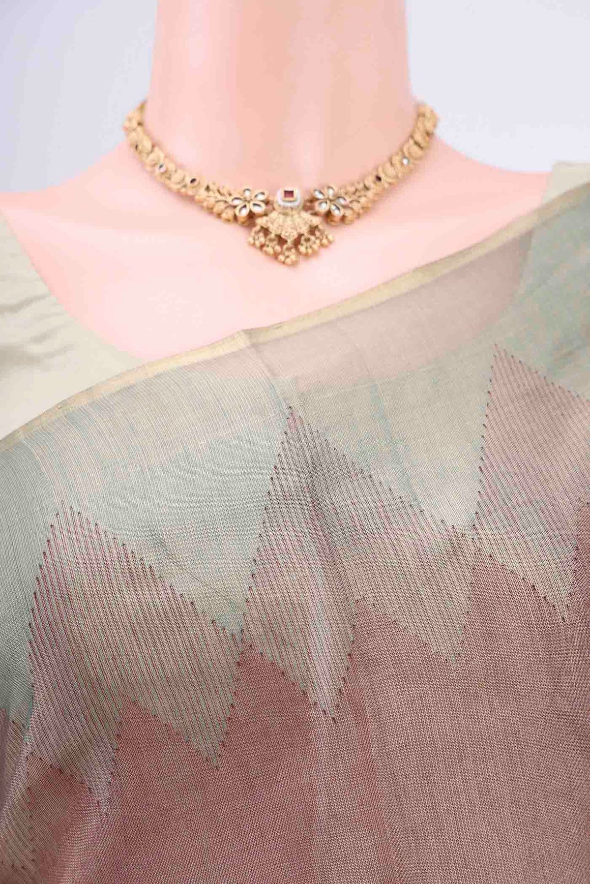 Border image of Brown Tussar Silk Saree with Plain Body and Temple Border