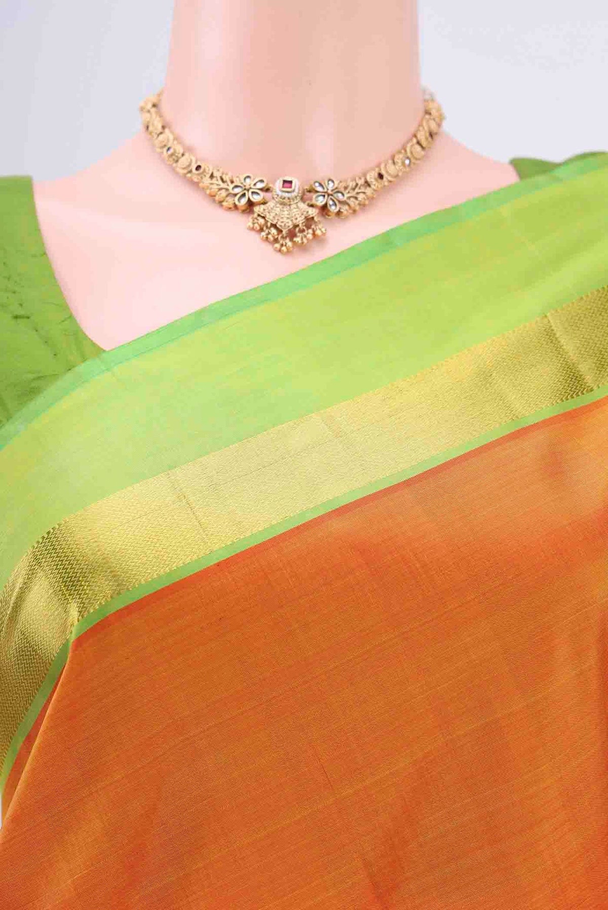 Border image of Mustard Kanchipuram Saree with Plain Body and Zari Border