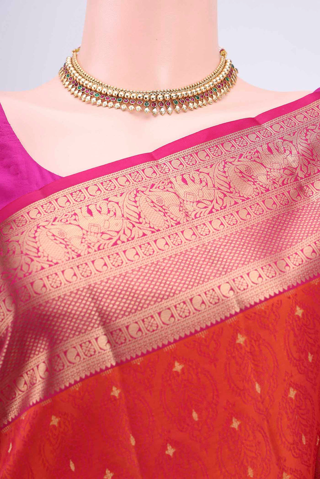 Border image of Rust Dual Tone Soft Silk Saree with Jacquard With Zari Butta on the body and Zari Border. 