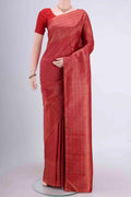 Red Dual Tone Kanchipuram Saree with Zari Brocade on the body and Zari Border displayed on a mannequin