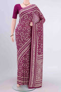 Purple Banarasi Georgette Saree with Zari Brocade on the body and Zari Border.  displayed on a mannequin