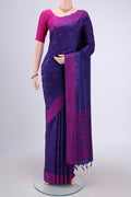 Purple Soft Silk Saree with Jacquard design on the body and Thread Border.  displayed on a mannequin