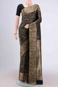 Black Bangalore Silk Saree with Zari Brocade on the body and Zari Border.  displayed on a mannequin