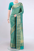 Sea Green Dual Tone Bangalore Silk Saree with Zari Brocade on the body and Zari Border.  displayed on a mannequin