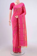 Pink Dual Tone Kanchipuram Silk Saree with Zari Butta on the body and Zari Border.  displayed on a mannequin