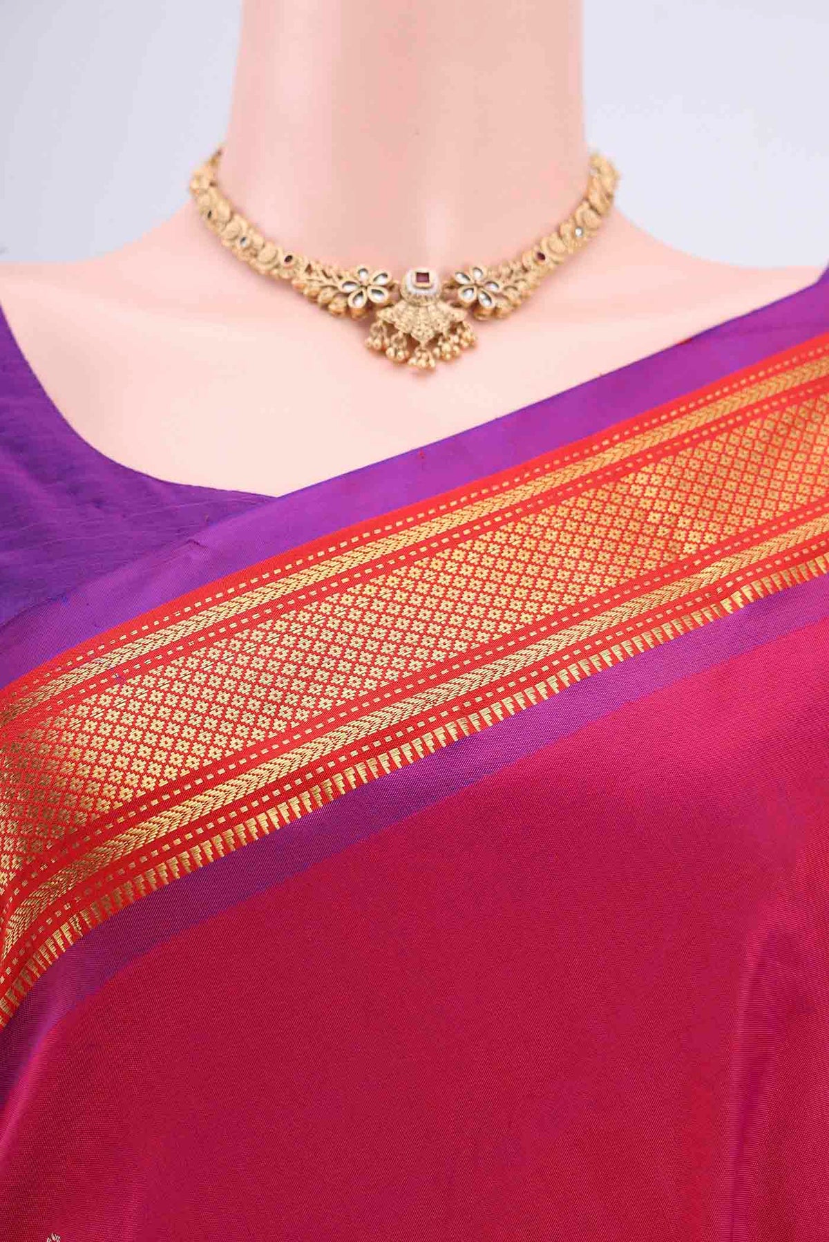 Border image of Pink Soft Silk Saree with Zari Butta on the body and Zari Border. 