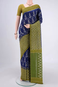 Royal Blue Dual Tone Pochampally Cotton Saree with Ikat design on the body and Ikat Border.  displayed on a mannequin