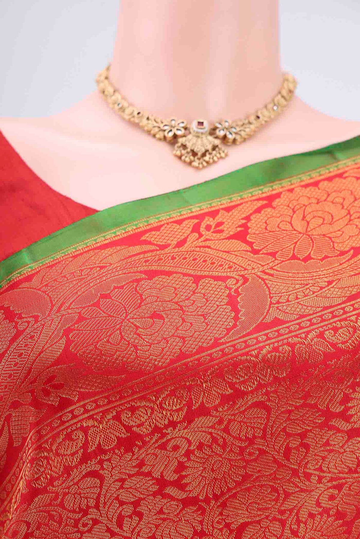 Border image of Red Dual Tone Gadwal Silk Saree with Zari Brocade on the body and Zari Border. 