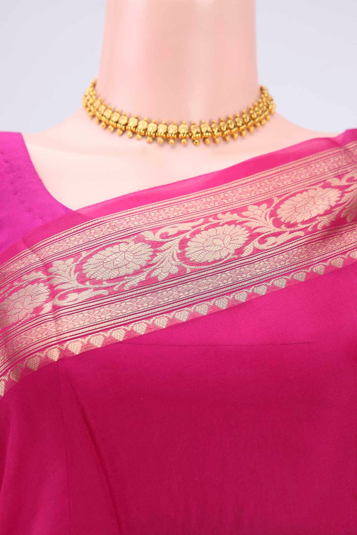 Border image of Pink Organza Silk Saree with Plain Body and Zari Border. 