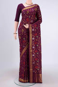 Purple Uppada Silk Saree with Jamdani on the body and Zari Border.  displayed on a mannequin