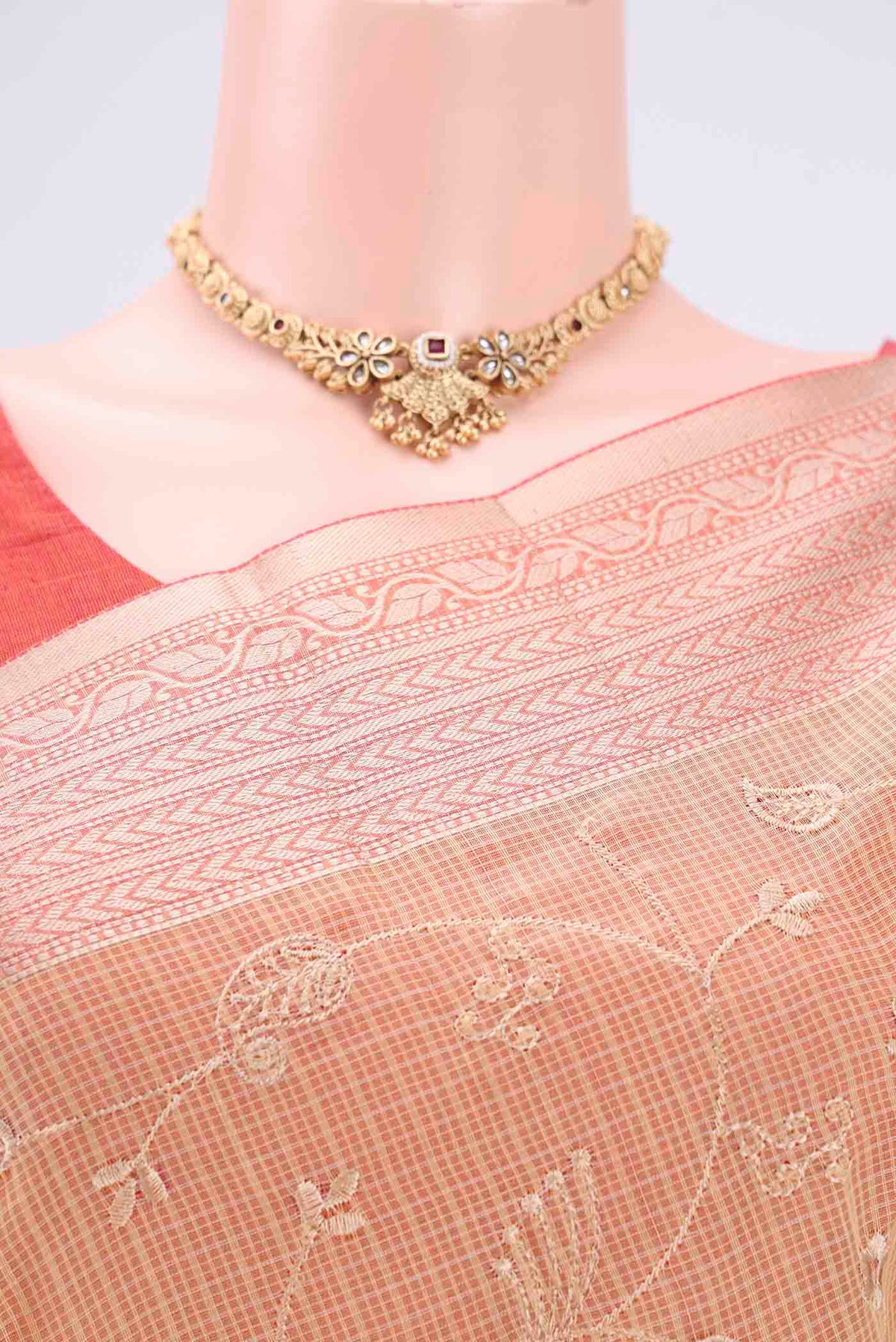 Border image of Yellow Coimbatore Silk Cotton Saree with Embroidery on the body and Plain Border. 
