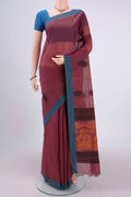 Light Magenta Kanchi Cotton Saree with Thread Butta on the body and Plain Border.  displayed on a mannequin