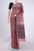 Rose pink Kanchi Cotton Saree with Stripes on the body and Plain Border.  displayed on a mannequin
