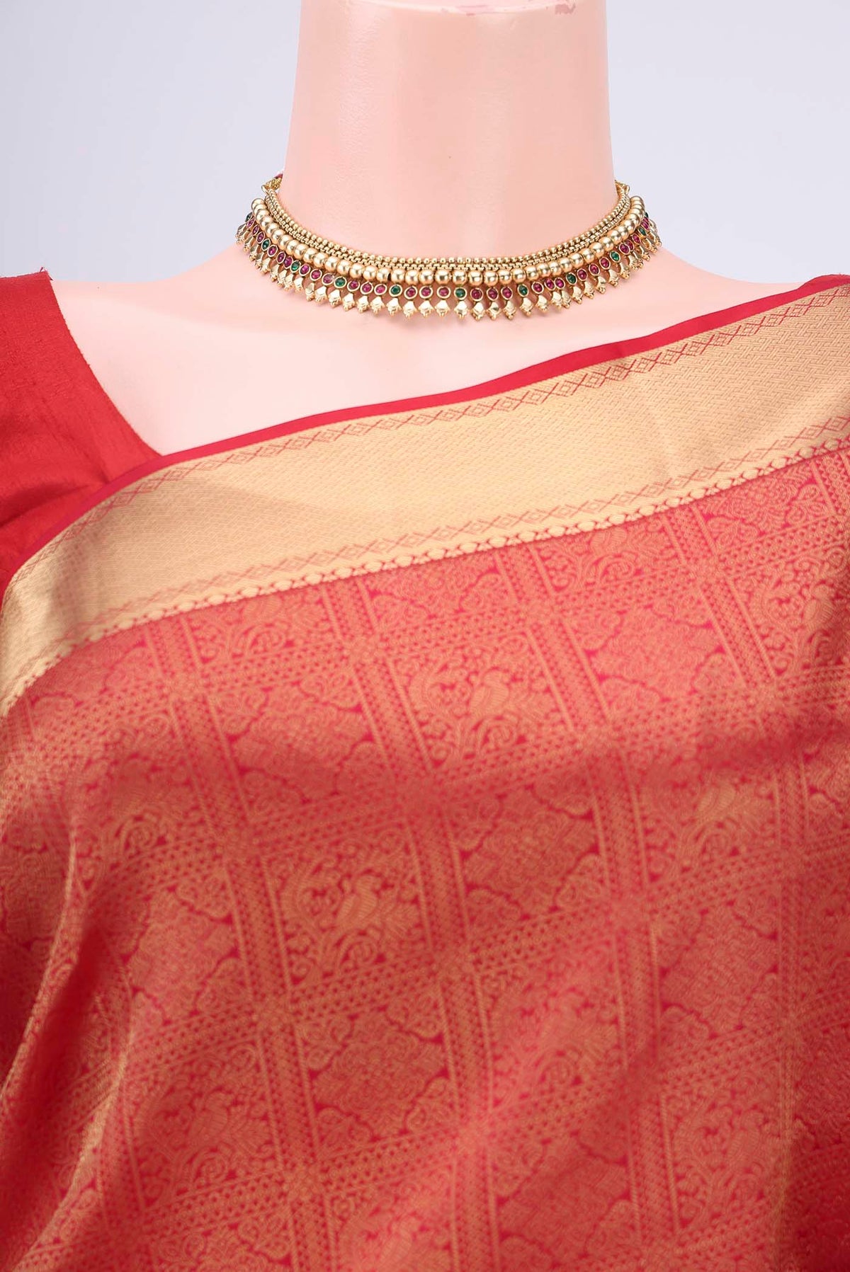 Border image of Red Dual Tone Soft Silk Saree with Zari Brocade on the body and Zari Border. 