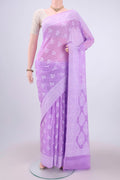Lilac Blended Banarasi Georgette Saree with Thread Butta on the body and Thread Border.  displayed on a mannequin