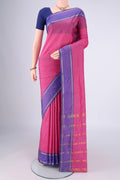 Pink Blended Bangalore Silk Saree with Plain Body and Zari Border.  displayed on a mannequin