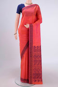 Dark Pink Dual Tone Kanchipuram Silk Saree with Thread Butta on the body and Thread Border.  displayed on a mannequin
