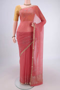 Rose Gold Dual Tone Mysore Chiffon Saree with Embroidery on the body and Zari Border.  displayed on a mannequin