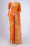 Orange Dual Tone Blended Bangalore Silk Saree with Zari Butta on the body and Zari Border.  displayed on a mannequin