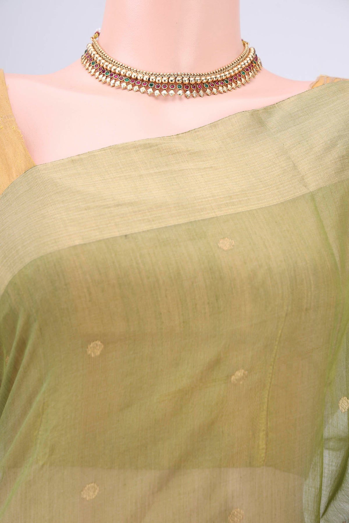 Border image of Light Green Chanderi Silk Cotton Saree with Zari Butta on the body and Zari Border. 