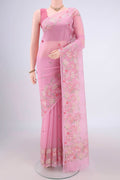 Rose pink Blended Kota Cotton Saree with Embroidery on the body and Embroidery Border.  displayed on a mannequin