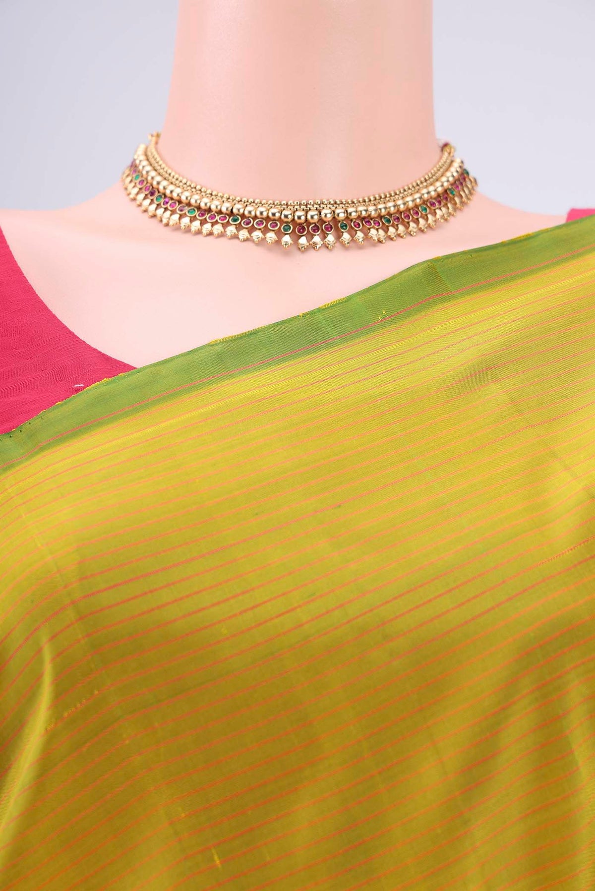 Border image of Light Green Kanjivaram Silk Saree with Stripes on the body and One Side Border. 