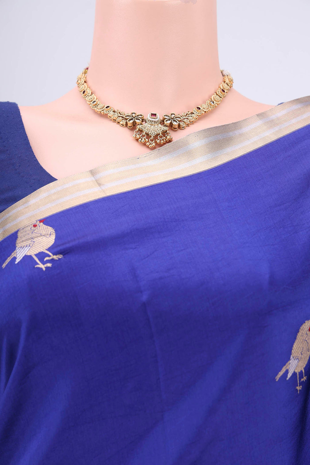 Border image of Royal Blue Banarasi Katan Silk Saree with Zari Butta on the body and Zari Border. 