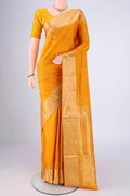 Mustard Dual Tone Soft Silk Saree with Zari Brocade on the body and Zari Border.  displayed on a mannequin