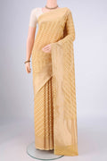 Sandal Banarasi Silk Saree with Jacquard With Zari Butta on the body and Zari Border.  displayed on a mannequin