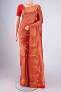 Red Bangalore Silk Saree with Zari Brocade on the body and Zari Border.  displayed on a mannequin