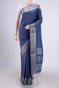 Blue Soft Silk Saree with Jacquard design on the body and Zari Border.  displayed on a mannequin