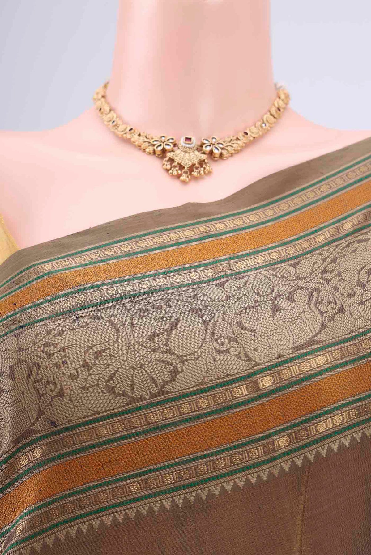 Border image of Davys Grey Kanjivaram Saree with Zari Butta on the body and Zari Border. 