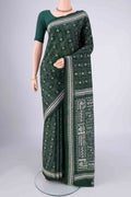 Bottle Green Kantha Silk Saree with Kantha Work on the body and Thread Border.  displayed on a mannequin
