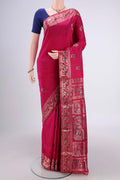 Rani Pink Baluchari Silk Saree with Zari And Thread Butta on the body and Zari And Thread Border.  displayed on a mannequin