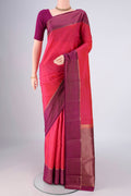 Pink Dual Tone Kanchipuram Silk Saree with Zari Butta on the body and Zari Border.  displayed on a mannequin