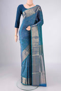 Blue Soft Silk Saree with Zari Brocade on the body and Zari Border.  displayed on a mannequin