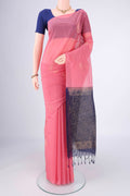 Pink Kora Cotton Saree with Zari Butta on the body and Plain Border.  displayed on a mannequin