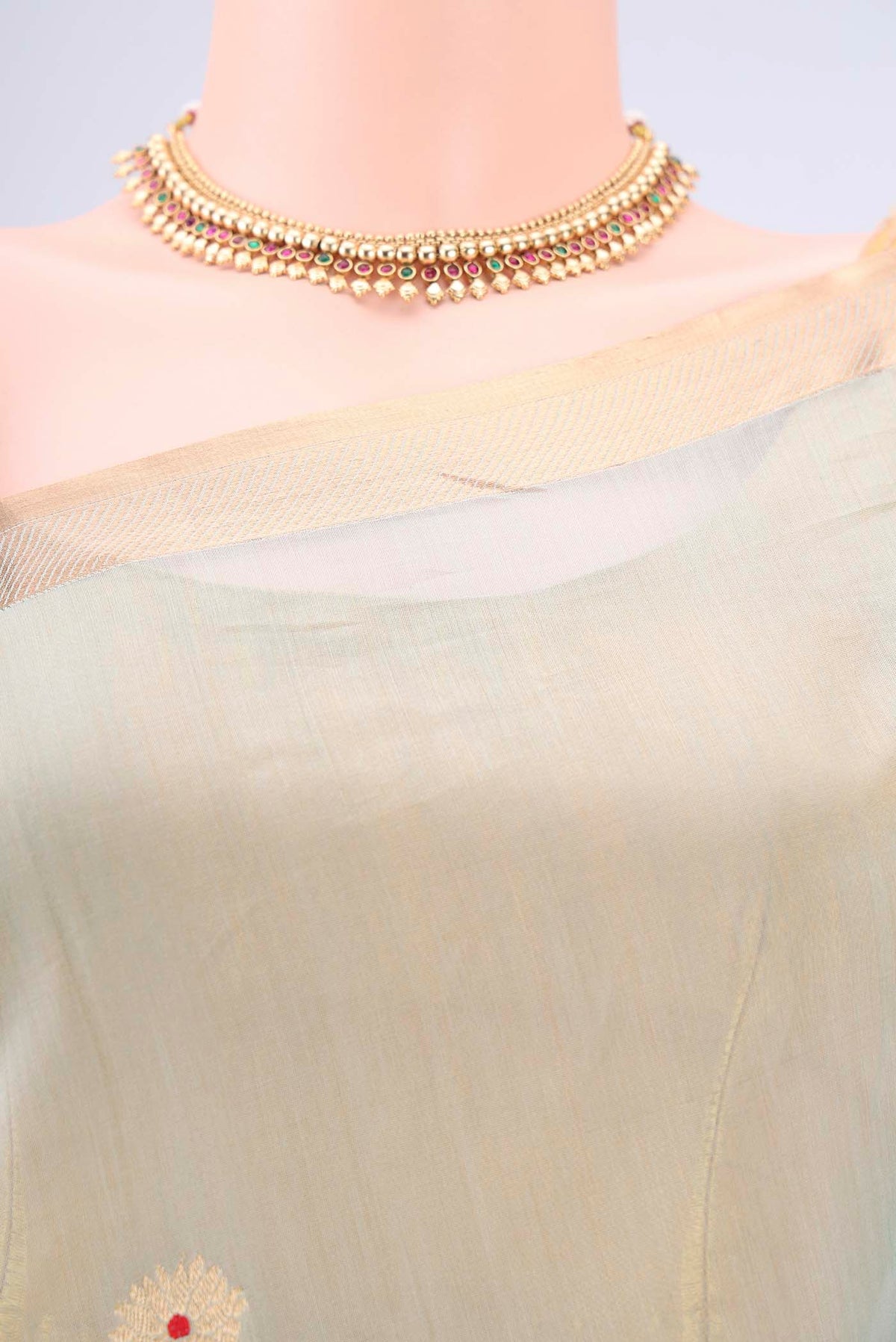 Border image of Mint Green Chanderi Silk Cotton Saree with Zari Butta on the body and Zari Border. 