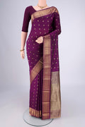Purple Dual Tone Blended Bangalore Silk Saree with Zari Butta on the body and Zari Border.  displayed on a mannequin