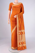 Mustard Dual Tone Banarasi Silk Saree with Thread Butta on the body and Thread Border.  displayed on a mannequin