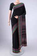Gold with Red Dual Tone Khadi Cotton Saree with Thread Butta on the body and Plain Border.  displayed on a mannequin