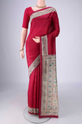 Dark Pink Printed Silk Saree with Printed design on the body and Printed Border.  displayed on a mannequin