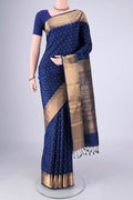Dark Blue Soft Silk Saree with Jacquard With Zari Butta on the body and Zari Border.  displayed on a mannequin