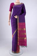 Pure Silk Pure Zari Dark Blue Kanchipuram Saree with Partli on the body and Zari Border.  displayed on a mannequin